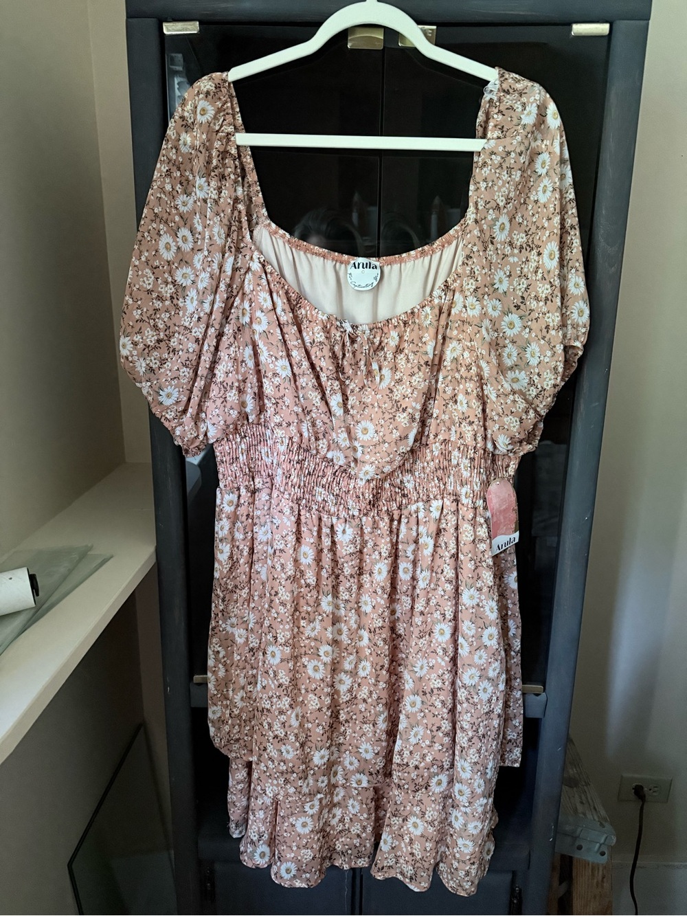 ARULA Pink Floral Peasant Dress with Tie Front